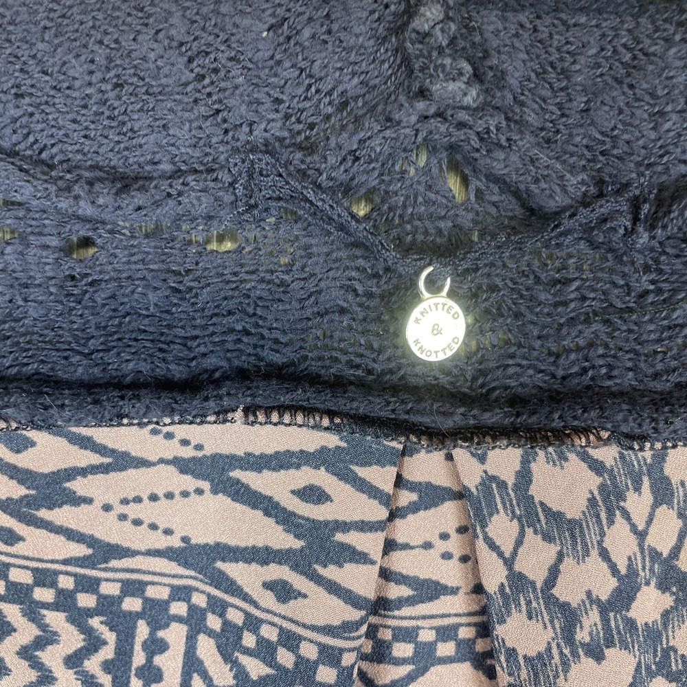 Knitted & Knotted Cardigan Womens Small‎ Navy Blue Tribal Boho Artsy Open Front - Picture 6 of 6
